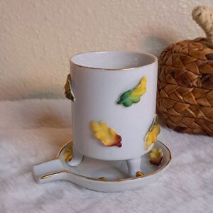 Vintage Antique Ceramic Cigarette Holder & Ashtray Floral Leaf Design Rare